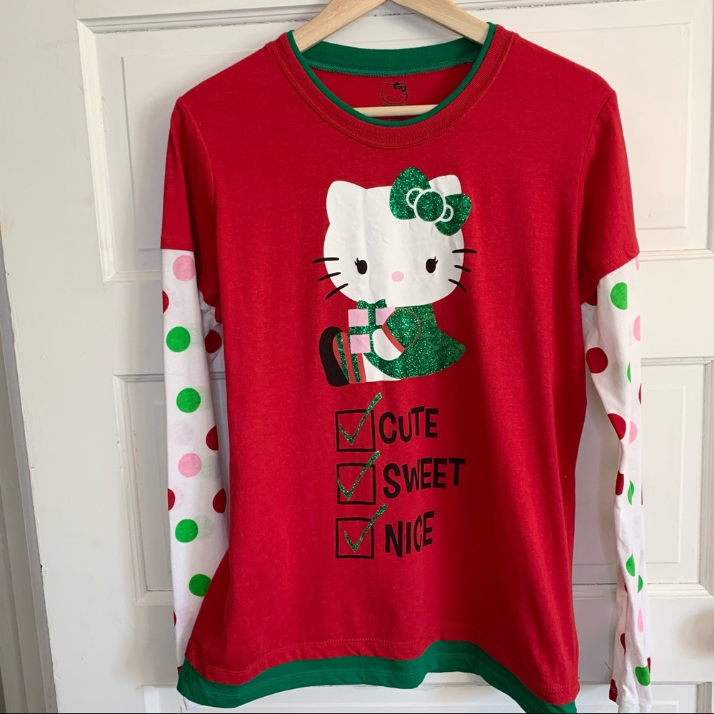 Hello Kitty long sleeve Christmas tee, glitter XLJ